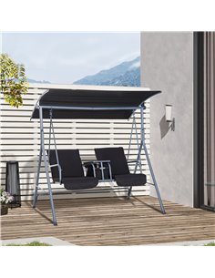 Outsunny Steel Frame 2-Seater Swing Chair with Table, Grey 2