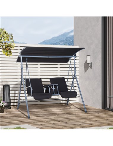 Outsunny Steel Frame 2-Seater  Swing Chair w/ Table Grey