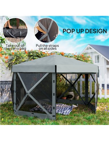 Outsunny 3 x 3(m) Hexagon Pop Up Gazebo with 5 Sides and Carry Bag, Waterproof, UV Resistant Party Tent Instant Event Shelter wi