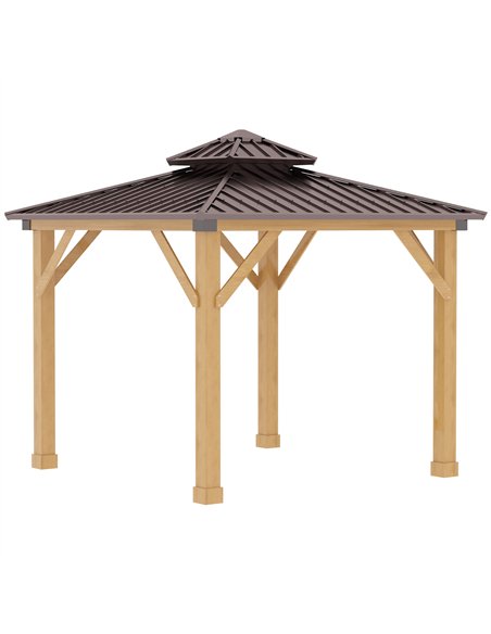 Outsunny 3x(3)M Outdoor Hardtop Gazebo Canopy with 2-Tier Roof and Solid Wood Frame, Outdoor Patio Shelter for Patio, Garden, Br - pic 119307 | FastDaddyshop
