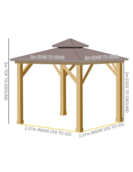 Outsunny 3x(3)M Outdoor Hardtop Gazebo Canopy with 2-Tier Roof and Solid Wood Frame, Outdoor Patio Shelter for Patio, Garden, Br - pic 119309 | FastDaddyshop