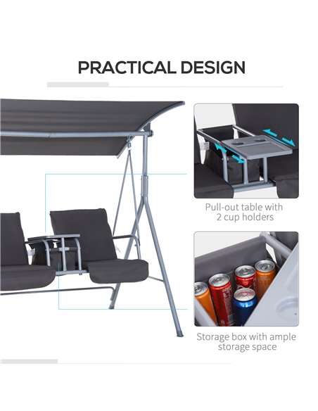 Outsunny Steel Frame 2-Seater  Swing Chair w/ Table Grey - pic 11931 | FastDaddyshop