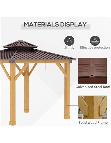 Outsunny 3x(3)M Outdoor Hardtop Gazebo Canopy with 2-Tier Roof and Solid Wood Frame, Outdoor Patio Shelter for Patio, Garden, Br