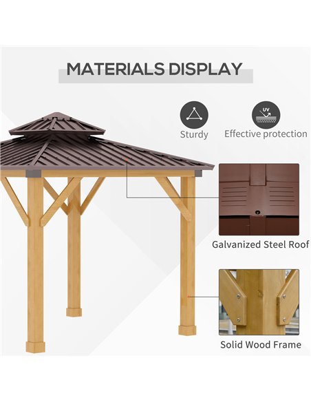 Outsunny 3x(3)M Outdoor Hardtop Gazebo Canopy with 2-Tier Roof and Solid Wood Frame, Outdoor Patio Shelter for Patio, Garden, Br - pic 119310 | FastDaddyshop