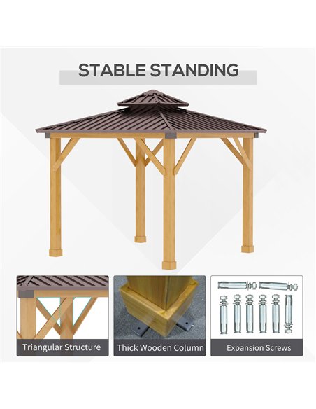 Outsunny 3x(3)M Outdoor Hardtop Gazebo Canopy with 2-Tier Roof and Solid Wood Frame, Outdoor Patio Shelter for Patio, Garden, Br - pic 119311 | FastDaddyshop