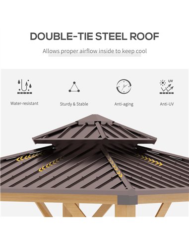 Outsunny 3x(3)M Outdoor Hardtop Gazebo Canopy with 2-Tier Roof and Solid Wood Frame, Outdoor Patio Shelter for Patio, Garden, Br