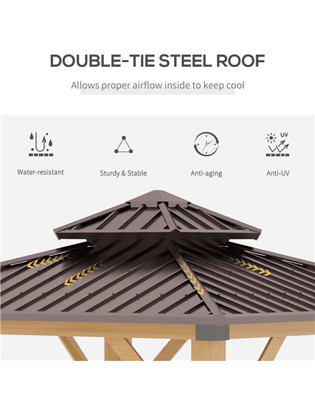 Outsunny 3x(3)M Outdoor Hardtop Gazebo Canopy with 2-Tier Roof and Solid Wood Frame, Outdoor Patio Shelter for Patio, Garden, Br - pic 119312 | FastDaddyshop