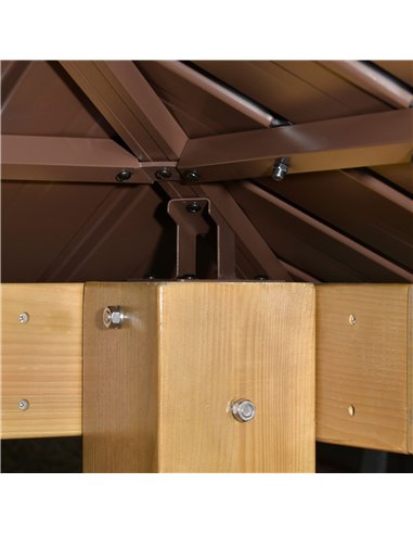 Outsunny 3x(3)M Outdoor Hardtop Gazebo Canopy with 2-Tier Roof and Solid Wood Frame, Outdoor Patio Shelter for Patio, Garden, Br