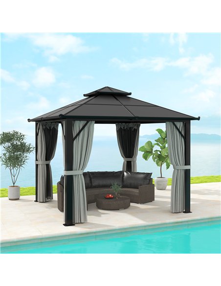 Outsunny 3 x 3(m) Hardtop Gazebo Canopy with UPF30+ Double Polycarbonate Roof, Aluminium Frame Garden Gazebo Permanent Pavilion  - pic 119317 | FastDaddyshop