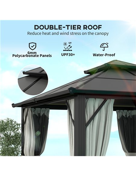 Outsunny 3 x 3(m) Hardtop Gazebo Canopy with UPF30+ Double Polycarbonate Roof, Aluminium Frame Garden Gazebo Permanent Pavilion  - pic 119319 | FastDaddyshop