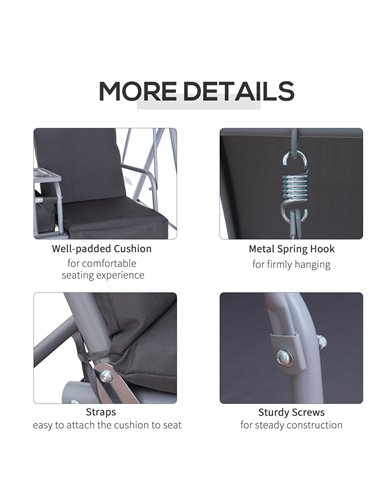 Outsunny Steel Frame 2-Seater  Swing Chair w/ Table Grey