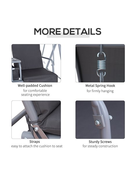 Outsunny Steel Frame 2-Seater  Swing Chair w/ Table Grey - pic 11932 | FastDaddyshop