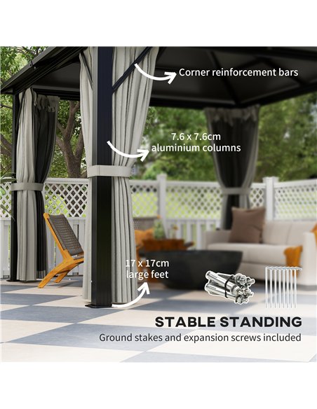 Outsunny 3 x 3(m) Hardtop Gazebo Canopy with UPF30+ Double Polycarbonate Roof, Aluminium Frame Garden Gazebo Permanent Pavilion  - pic 119320 | FastDaddyshop