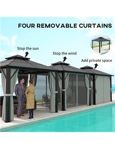 Outsunny 3 x 3(m) Hardtop Gazebo Canopy with UPF30+ Double Polycarbonate Roof, Aluminium Frame Garden Gazebo Permanent Pavilion 