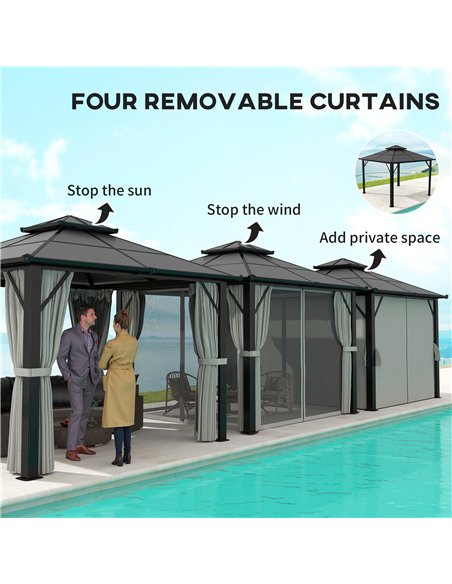 Outsunny 3 x 3(m) Hardtop Gazebo Canopy with UPF30+ Double Polycarbonate Roof, Aluminium Frame Garden Gazebo Permanent Pavilion  - pic 119321 | FastDaddyshop