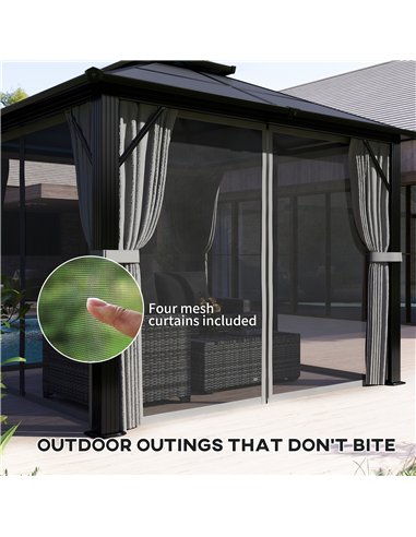Outsunny 3 x 3(m) Hardtop Gazebo Canopy with UPF30+ Double Polycarbonate Roof, Aluminium Frame Garden Gazebo Permanent Pavilion 