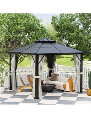 Outsunny 3 x 3(m) Hardtop Gazebo Canopy with UPF30+ Double Polycarbonate Roof, Aluminium Frame Garden Gazebo Permanent Pavilion 
