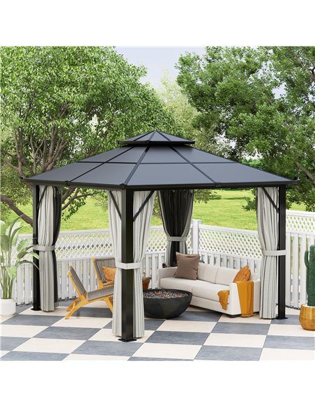 Outsunny 3 x 3(m) Hardtop Gazebo Canopy with UPF30+ Double Polycarbonate Roof, Aluminium Frame Garden Gazebo Permanent Pavilion  - pic 119323 | FastDaddyshop
