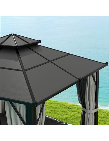 Outsunny 3 x 3(m) Hardtop Gazebo Canopy with UPF30+ Double Polycarbonate Roof, Aluminium Frame Garden Gazebo Permanent Pavilion 