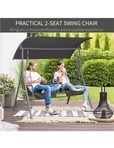 Outsunny Steel Frame 2-Seater  Swing Chair w/ Table Grey