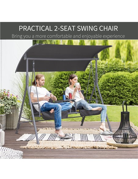 Outsunny Steel Frame 2-Seater  Swing Chair w/ Table Grey - pic 11933 | FastDaddyshop