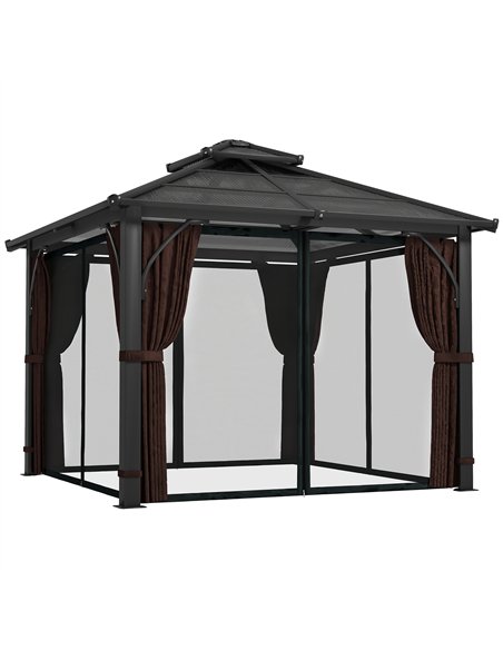 Outsunny 3 x 3(m) Hardtop Gazebo Canopy with 7mm Double Polycarbonate Roof, Garden Gazebo Permanent Pavilion with Mosquito Netti - pic 119343 | FastDaddyshop