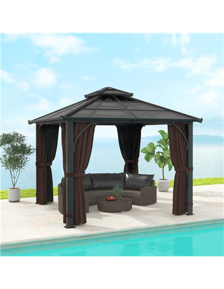 Outsunny 3 x 3(m) Hardtop Gazebo Canopy with 7mm Double Polycarbonate Roof, Garden Gazebo Permanent Pavilion with Mosquito Netti - pic 119344 | FastDaddyshop