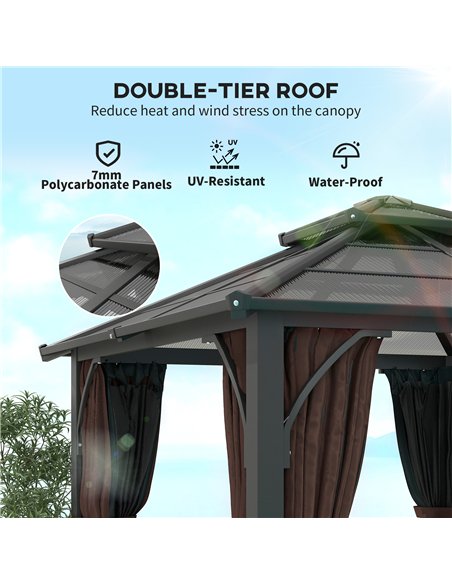Outsunny 3 x 3(m) Hardtop Gazebo Canopy with 7mm Double Polycarbonate Roof, Garden Gazebo Permanent Pavilion with Mosquito Netti - pic 119346 | FastDaddyshop