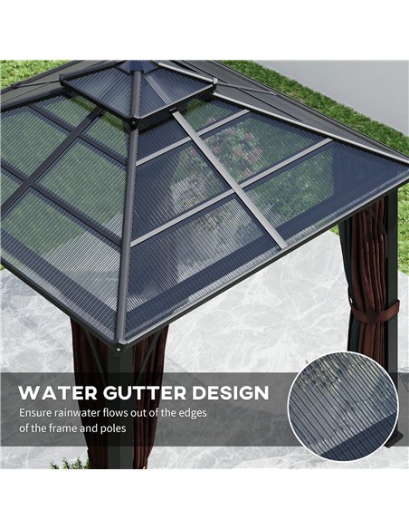 Outsunny 3 x 3(m) Hardtop Gazebo Canopy with 7mm Double Polycarbonate Roof, Garden Gazebo Permanent Pavilion with Mosquito Netti - pic 119348 | FastDaddyshop