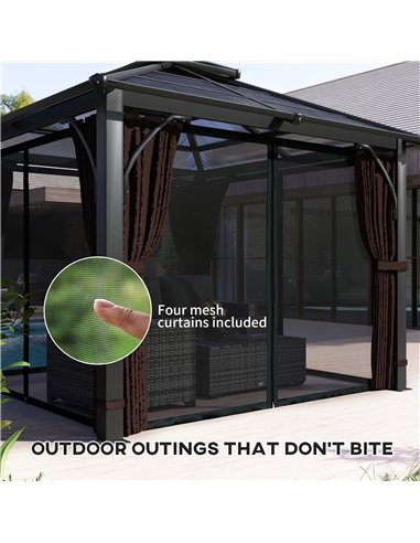 Outsunny 3 x 3(m) Hardtop Gazebo Canopy with 7mm Double Polycarbonate Roof, Garden Gazebo Permanent Pavilion with Mosquito Netti
