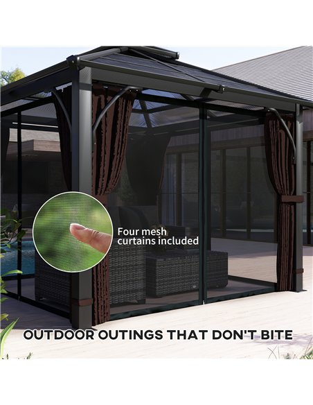 Outsunny 3 x 3(m) Hardtop Gazebo Canopy with 7mm Double Polycarbonate Roof, Garden Gazebo Permanent Pavilion with Mosquito Netti - pic 119349 | FastDaddyshop