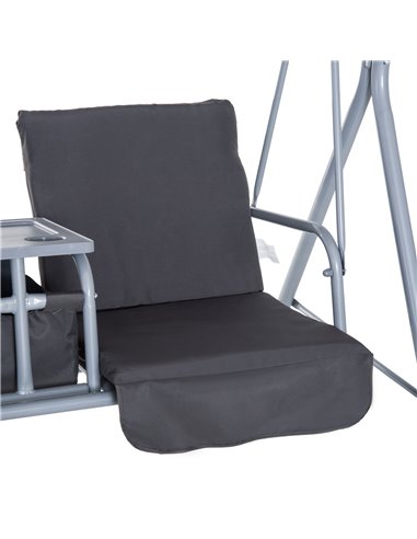 Outsunny Steel Frame 2-Seater  Swing Chair w/ Table Grey