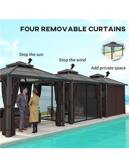 Outsunny 3 x 3(m) Hardtop Gazebo Canopy with 7mm Double Polycarbonate Roof, Garden Gazebo Permanent Pavilion with Mosquito Netti - pic 119350 | FastDaddyshop
