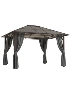 Outsunny 3 x 3.6m Hardtop Gazebo Canopy with Polycarbonate Roof Garden Pavilion with Removable Curtains and Steel Frame, Dark Gr