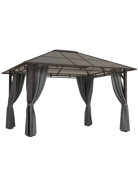 Outsunny 3 x 3.6m Hardtop Gazebo Canopy with Polycarbonate Roof Garden Pavilion with Removable Curtains and Steel Frame, Dark Gr - pic 119370 | FastDaddyshop