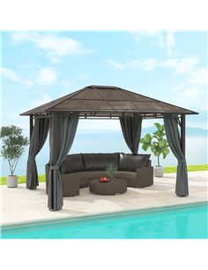 Outsunny 3 x 3.6m Hardtop Gazebo Canopy with Polycarbonate Roof Garden Pavilion with Removable Curtains and Steel Frame, Dark Gr 2