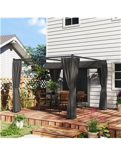 Outsunny 3 x 3(m) Retractable Pergola, Garden Gazebo Shelter with Curtains, for Grill, Patio, Deck, Charcoal Grey 2