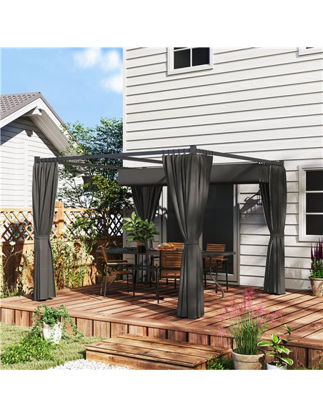 Outsunny 3 x 3(m) Retractable Pergola, Garden Gazebo Shelter with Curtains, for Grill, Patio, Deck, Charcoal Grey - pic 119380 | FastDaddyshop
