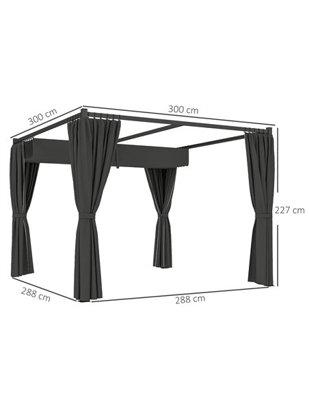 Outsunny 3 x 3(m) Retractable Pergola, Garden Gazebo Shelter with Curtains, for Grill, Patio, Deck, Charcoal Grey - pic 119381 | FastDaddyshop