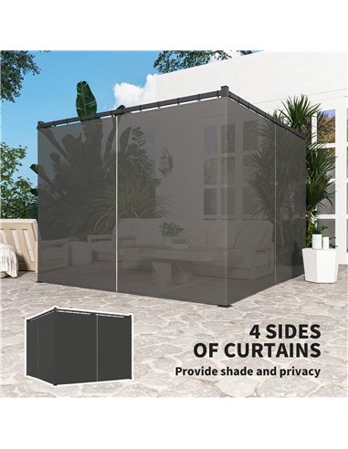 Outsunny 3 x 3(m) Retractable Pergola, Garden Gazebo Shelter with Curtains, for Grill, Patio, Deck, Charcoal Grey