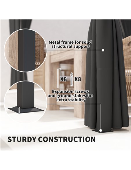 Outsunny 3 x 3(m) Retractable Pergola, Garden Gazebo Shelter with Curtains, for Grill, Patio, Deck, Charcoal Grey - pic 119384 | FastDaddyshop