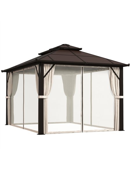 Outsunny 3 x 4m Hardtop Gazebo Canopy with UPF30+ Double Polycarbonate Roof, Aluminium Frame Garden Gazebo Permanent Pavilion wi - pic 119388 | FastDaddyshop