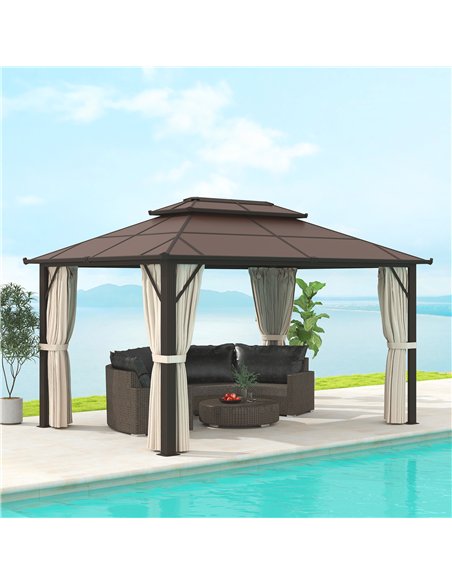 Outsunny 3 x 4m Hardtop Gazebo Canopy with UPF30+ Double Polycarbonate Roof, Aluminium Frame Garden Gazebo Permanent Pavilion wi - pic 119389 | FastDaddyshop