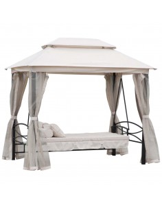 Outsunny 2-in-1 Convertible Gazebo Swing Chair Bed with Netting, Beige