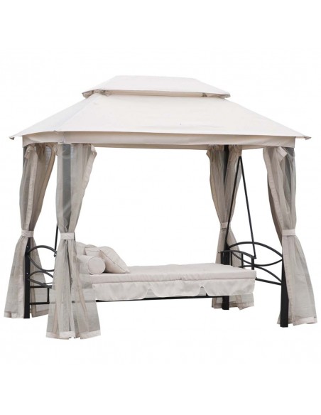 Outsunny 2-in-1 Convertible Gazebo Swing Chair Bed with Netting, Beige - pic 11939 | FastDaddyshop