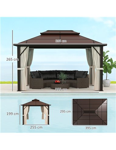 Outsunny 3 x 4m Hardtop Gazebo Canopy with UPF30+ Double Polycarbonate Roof, Aluminium Frame Garden Gazebo Permanent Pavilion wi