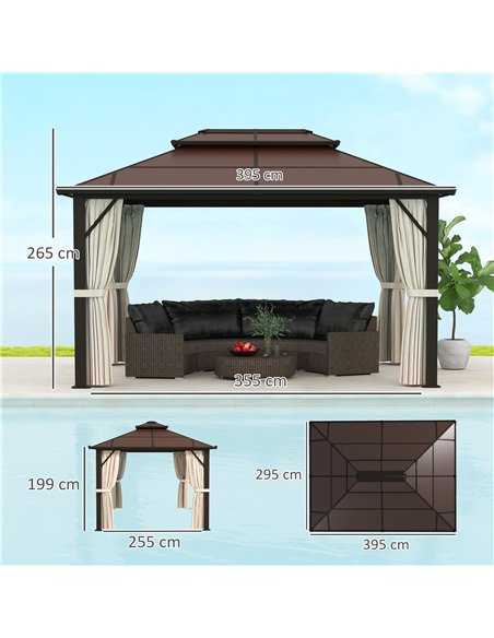 Outsunny 3 x 4m Hardtop Gazebo Canopy with UPF30+ Double Polycarbonate Roof, Aluminium Frame Garden Gazebo Permanent Pavilion wi - pic 119390 | FastDaddyshop