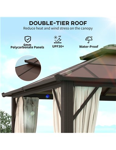 Outsunny 3 x 4m Hardtop Gazebo Canopy with UPF30+ Double Polycarbonate Roof, Aluminium Frame Garden Gazebo Permanent Pavilion wi