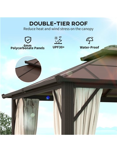 Outsunny 3 x 4m Hardtop Gazebo Canopy with UPF30+ Double Polycarbonate Roof, Aluminium Frame Garden Gazebo Permanent Pavilion wi - pic 119391 | FastDaddyshop