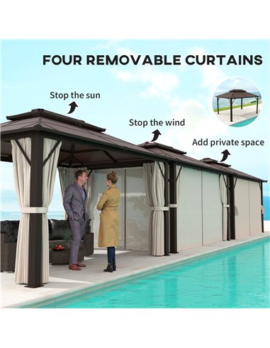 Outsunny 3 x 4m Hardtop Gazebo Canopy with UPF30+ Double Polycarbonate Roof, Aluminium Frame Garden Gazebo Permanent Pavilion wi